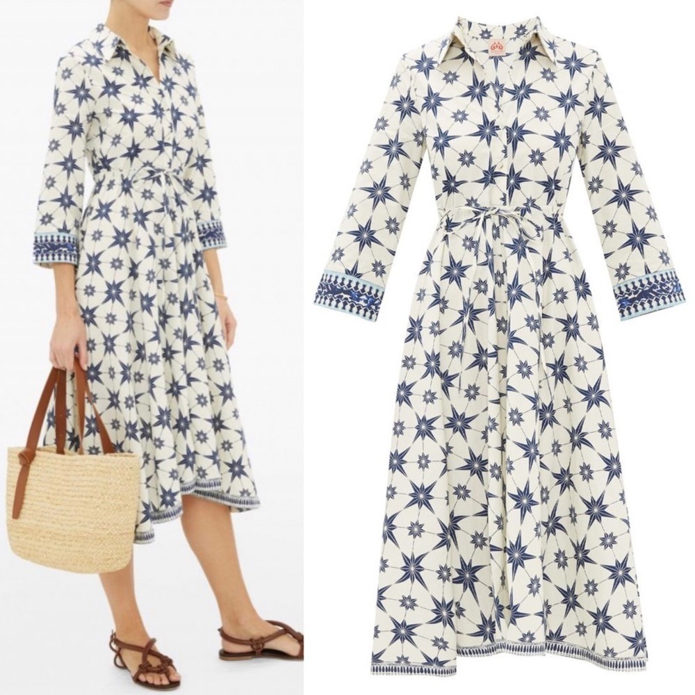 Le Sirenuse Positano NWT Lucy Blue Starburst Printed Cotton Sun Dress Size 38/2